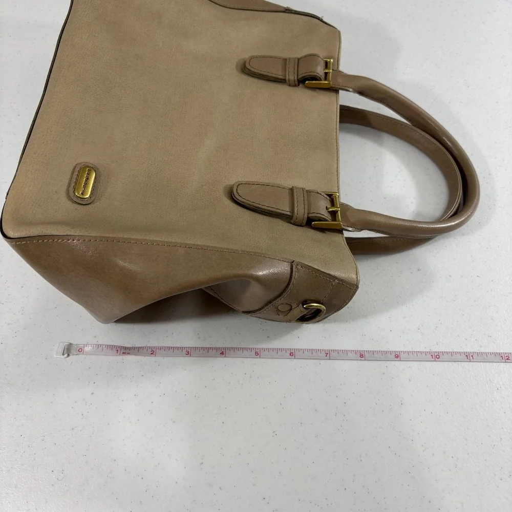 Liz Claiborne Tan Taupe Satchel Handbag Two Tone Gold Hardware Tote Bag
